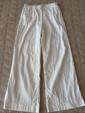 Lands' End Linen Wide-Leg Mid-Rise White Pants with pockets size 10